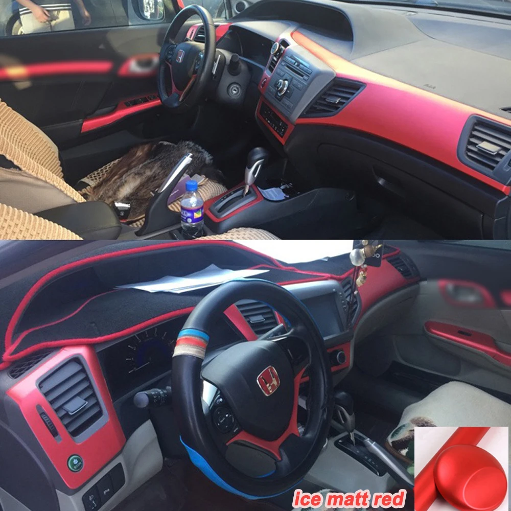 For Honda Civic 2012-2015 4 doors 3D 5D Carbon Fiber Car Interior Cover Console Color Sticker Decals Parts Accessories
