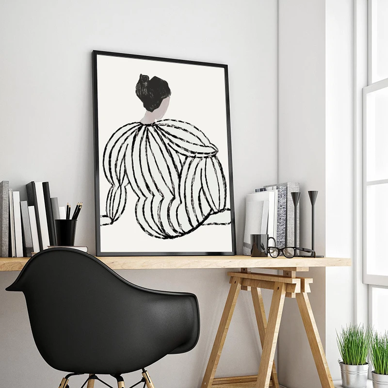Frameless Abstract Geometric Woman Lines Pajama  HD Feminism Canvas Painting Poster Prints Wall Home Bedroom Living Room Decorat