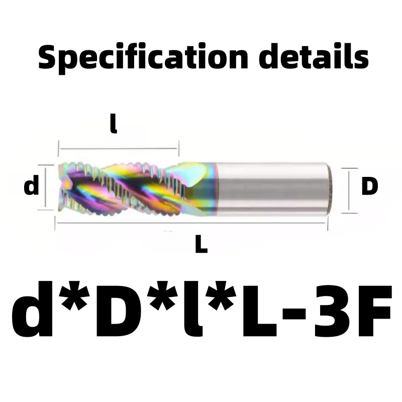 1PCS HSSE 3F DLC Colorful Coating Cutting Rough End Mills 6mm 8mm 10 12 14 16 20 22 25mm Tools Brass For Aluminum Milling Cutter
