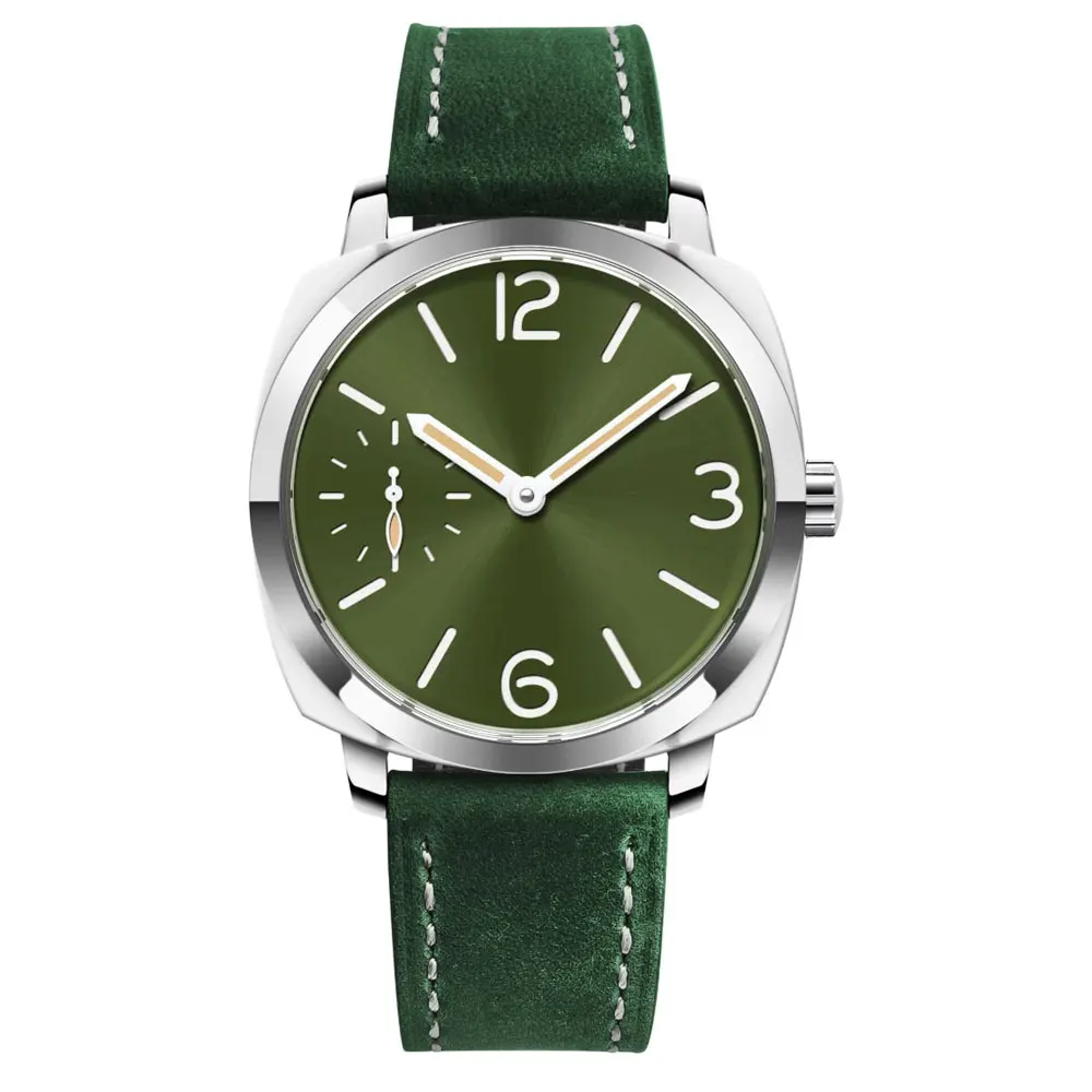 Orologio da uomo meccanico con movimento ST3600 in vetro zaffiro classico quadrato da 42 mm 6497 Orologio da uomo Pilot