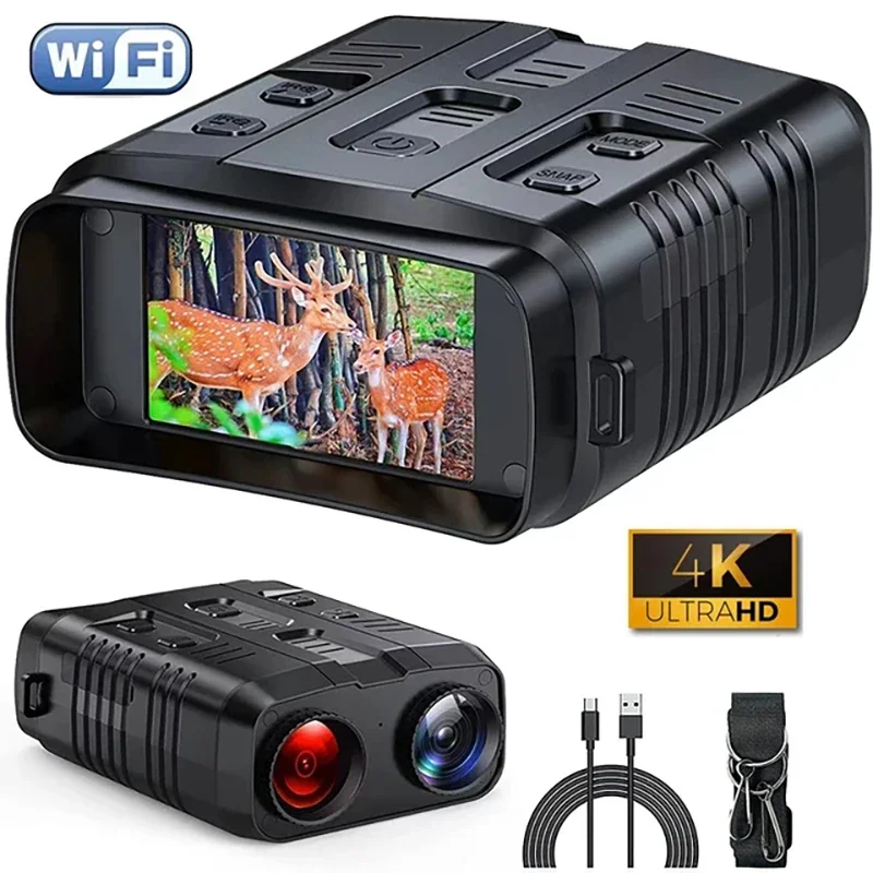 4K Wifi Night Vision Binocular Device 10x Digital Zoom Infrared Night Vision Goggles 3\'\' Large Screen Full Dark 500m For Hunting