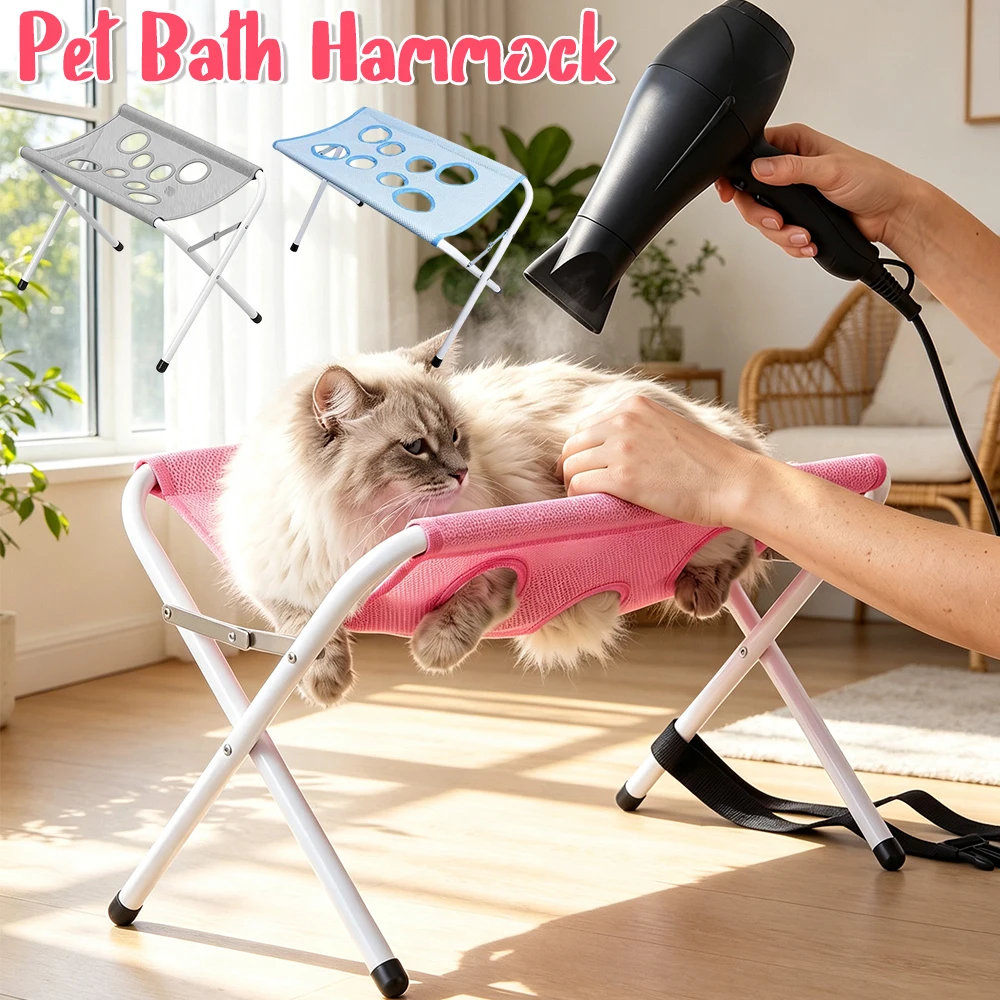 Foldable Pet Grooming Table 60cm Dog Cat Grooming Hammock Stand Multi Hole Mesh Nail Trimming Bathing Helper