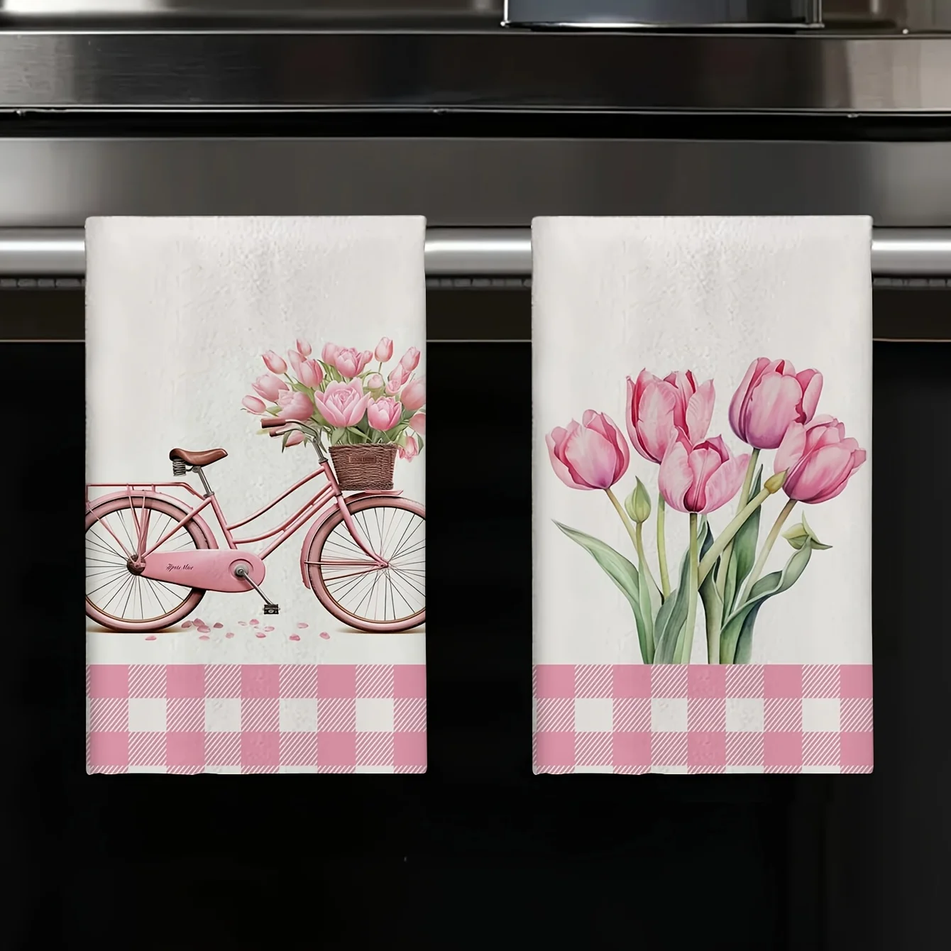 Cleaning Cloth 2PCS kitchen towel, pink tulip print kitchen towel, farmhouse style decorations