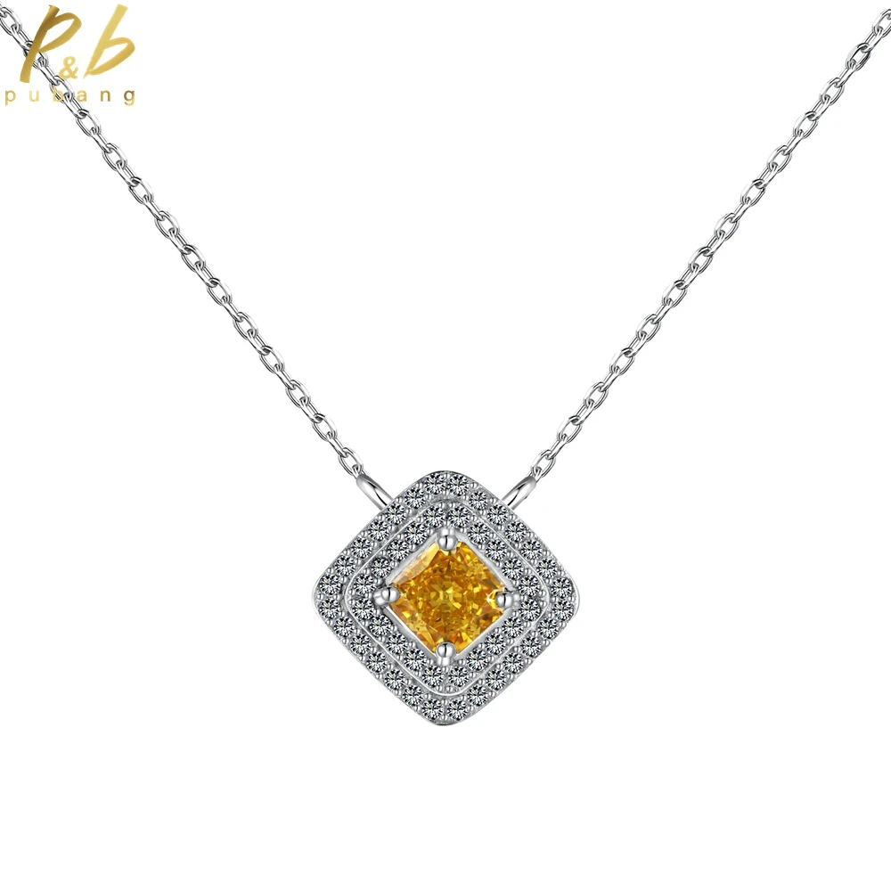 

PuBang Fine Jewelry Luxury Yellow Gem Pendant Necklace 925 Sterling Silver Created Moissanite for Women Party Gift Free Shipping