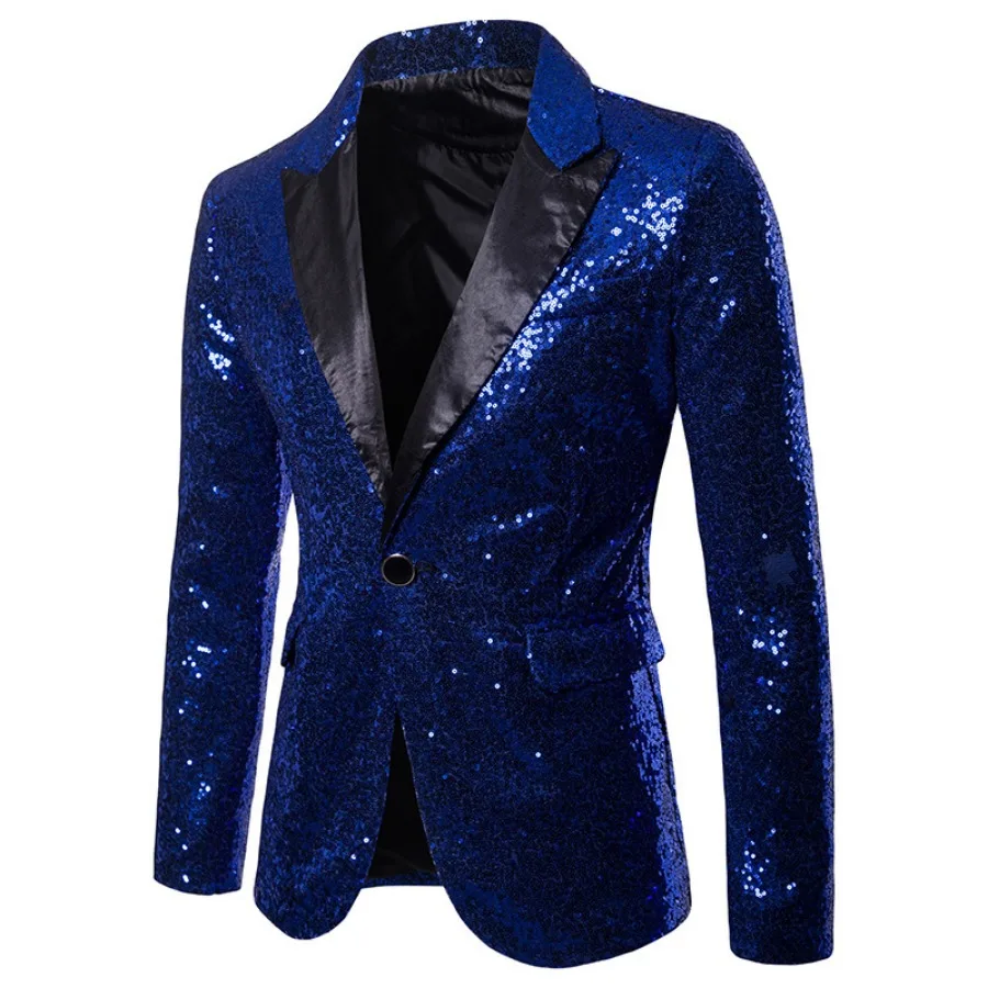 Blazer Long Sleeve Suits Men Two Pieces Sequins Blazers Single Button Business Jackets Straight Pants Ankle Length Pockets Party