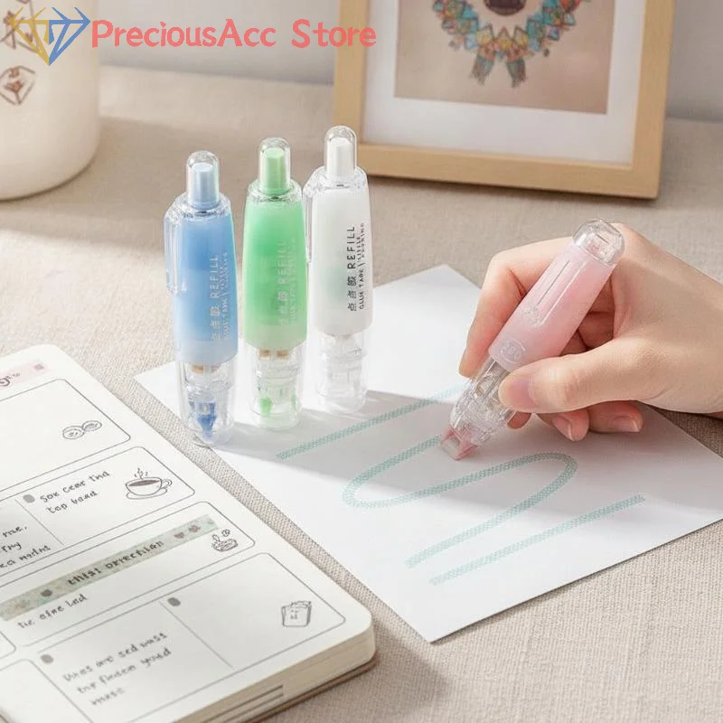 .Hot Sale-5m Double Sided Dots Tape Pen 360 Rotatable Refillable Adhesive Glue Roller for DIY Scrapbook School Office Use