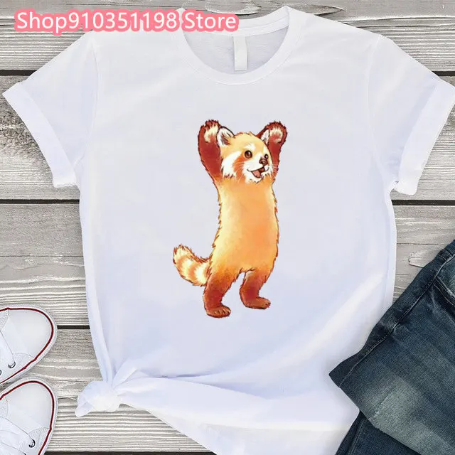 2024 Y2k New Summer Red Panda Print T Shirt Women Short Sleeve Youthful Clothes Fashion Streetwear Harajuku Graphic T-Shirt