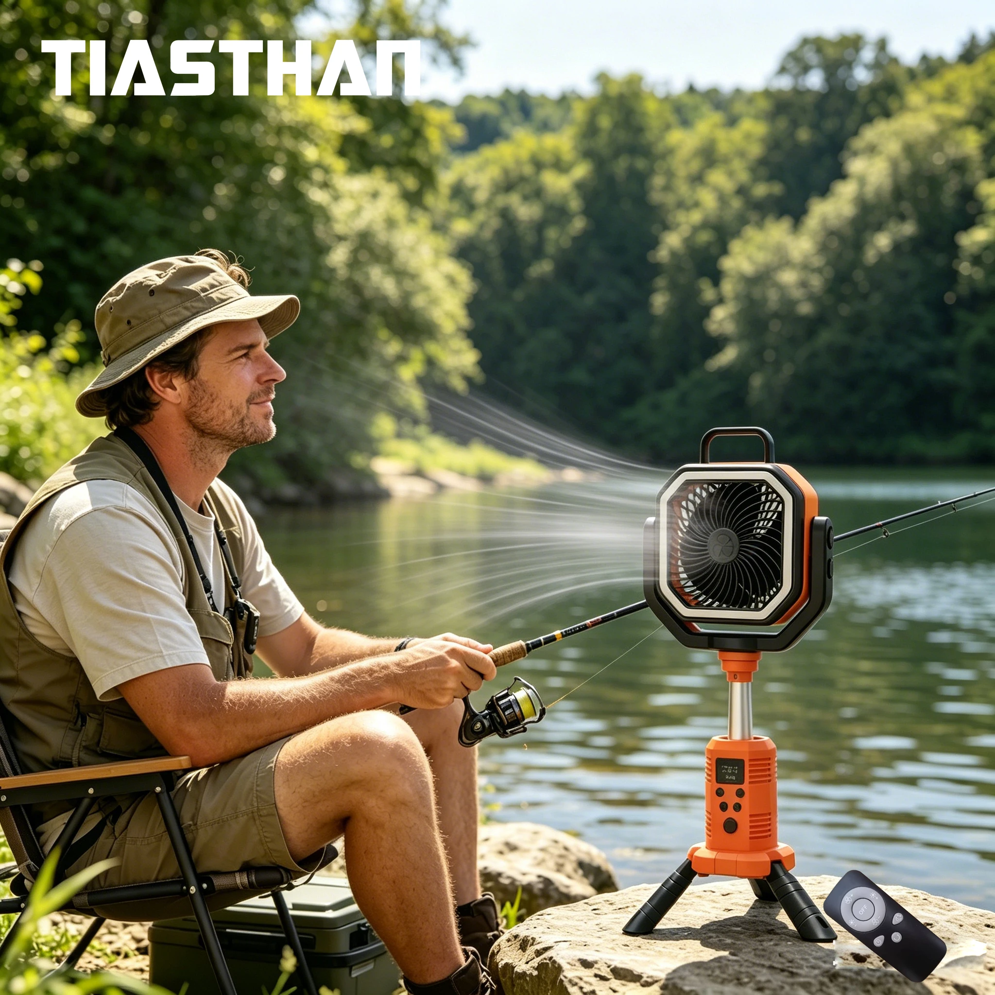 

Портативный уличный вентилятор-трипод для кемпинга 30000 мАч с пультом ДУ 270 ° Уличный электрический вентилятор с 3-мя яркими светодиодными лампами и функцией вращения