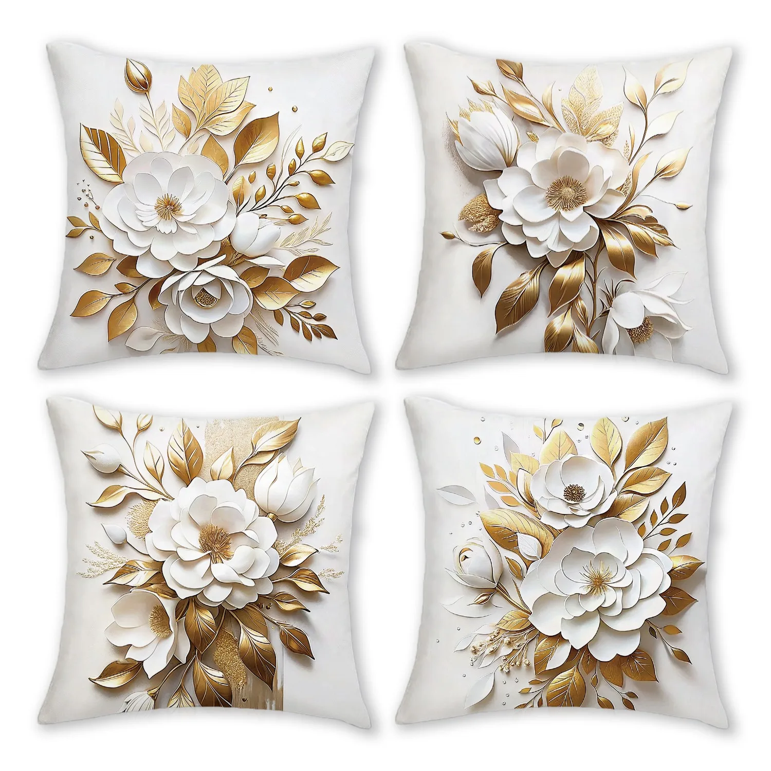 Elegant Gold And White Floral Pillow Covers Living Room Sofa Cushion Cover Soft And Comfortable Bedroom Room Decoration