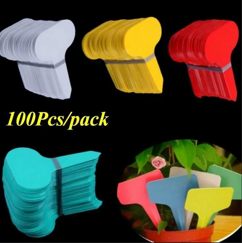 

100Pcs T-type Tray Nursery Garden Plant Label Thick Plastic Plant Tags Mark Garden Pots Planters Plant Labels（Random Color）
