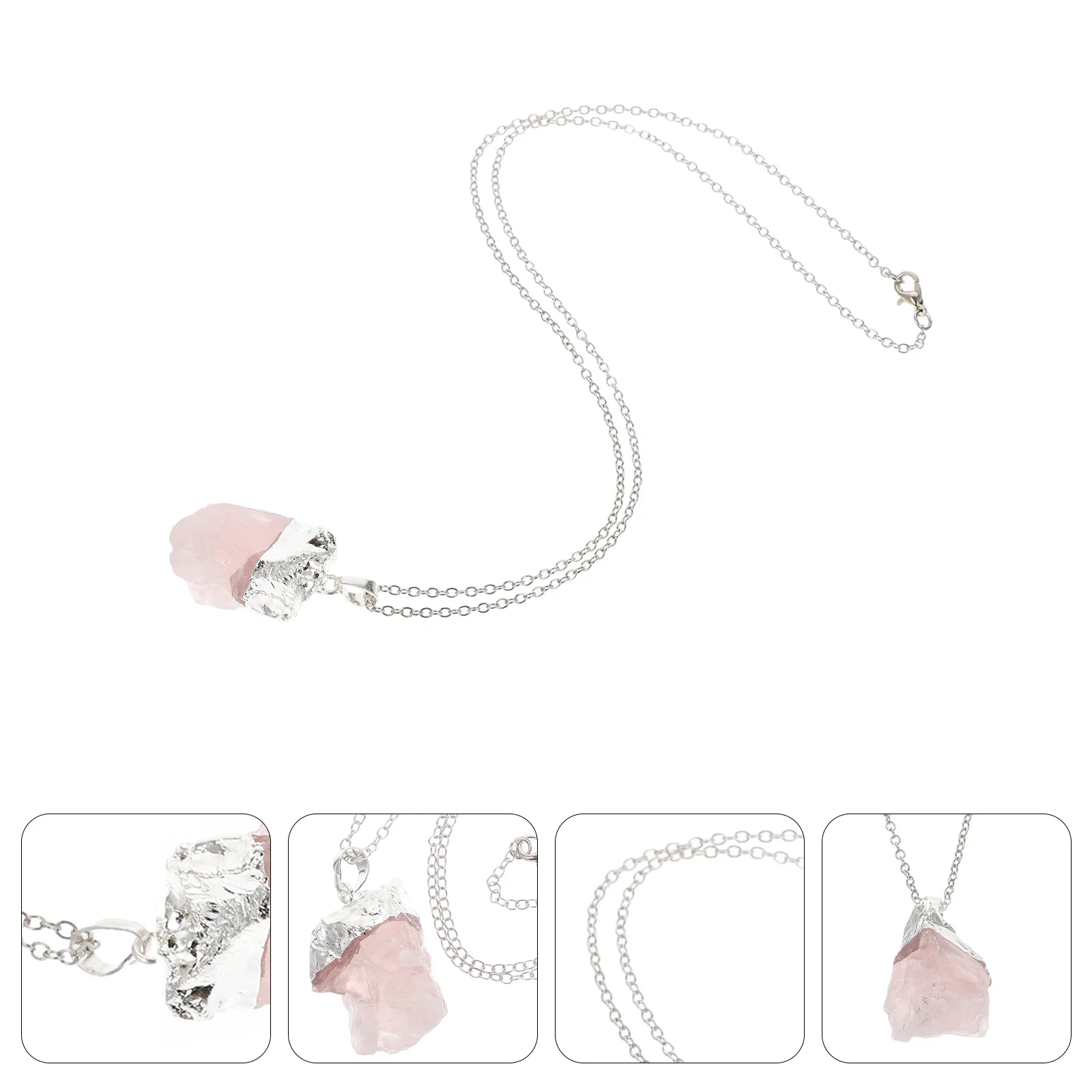 Rose Quartz Pendant Necklace Irregular Amethyst Crystal Delicate Craft Jewelry Chain Necklaces