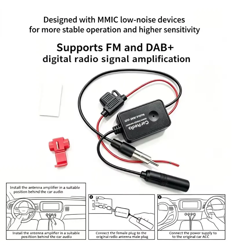 Antena Ativa Montada em Veículo 12V, Amplificador de Antena de Rádio FM para Recepção Clara