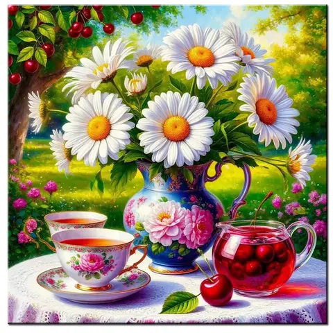 DIY Diamond Mosaic Daisy Dahlia Flower Vase New Arrival Embroidery Autumn Farm Scenery Rainbow Painting Colorful Decor For Home