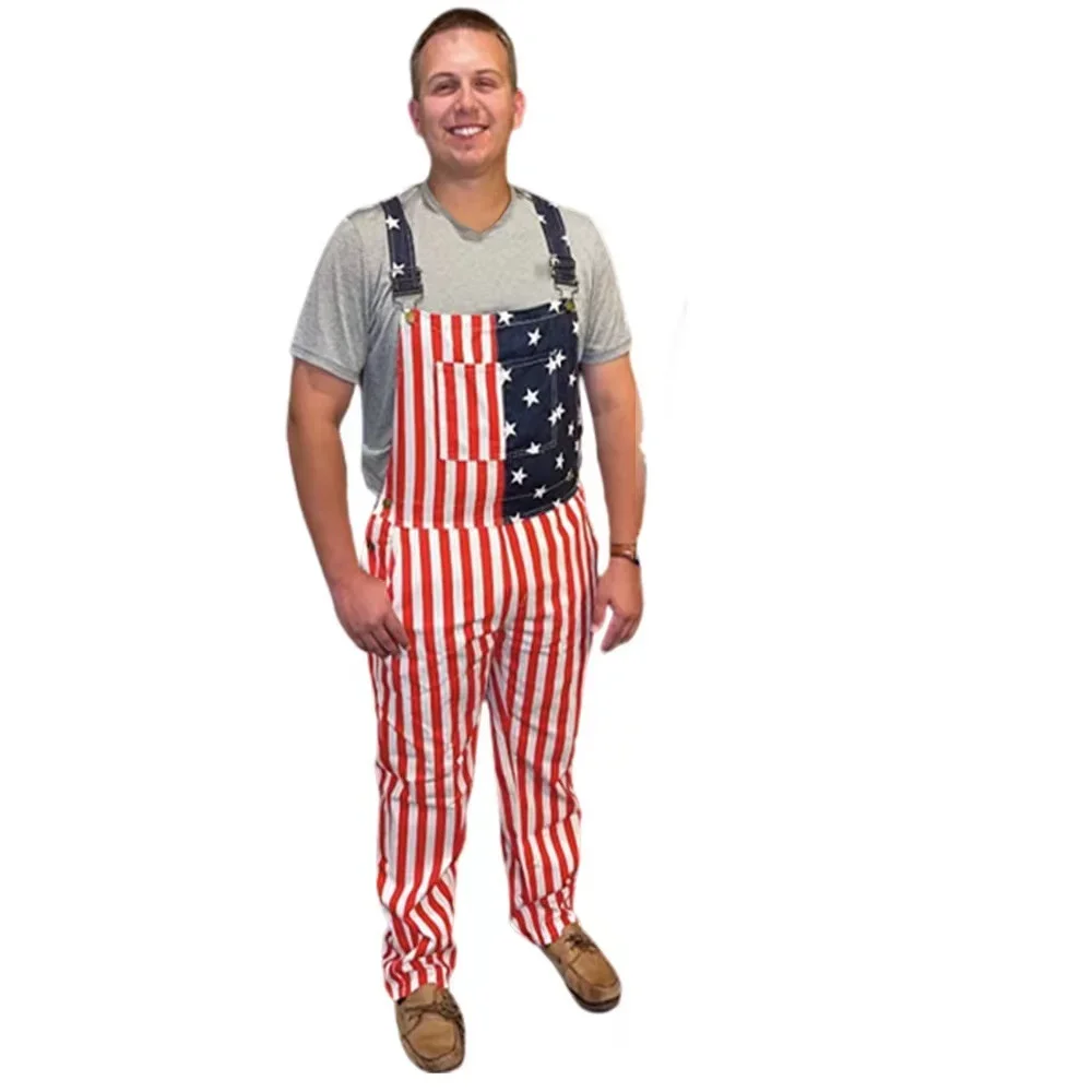2026 Neue Herren-Jeans-Overalls mit Amerikanischer Flagge zum Unabhängigkeitstag, Paar-Latzhosen, Cargo-Hosen, Damen-Jumpsuit