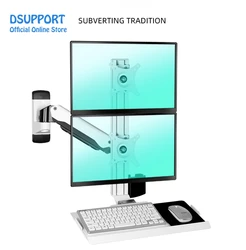 Aluminum Wall Mount Sit Stand Workstation 15-24 inch dual Monitor Holder Gas Strut Arm with keyboard Tray Rotate LCD Bracket