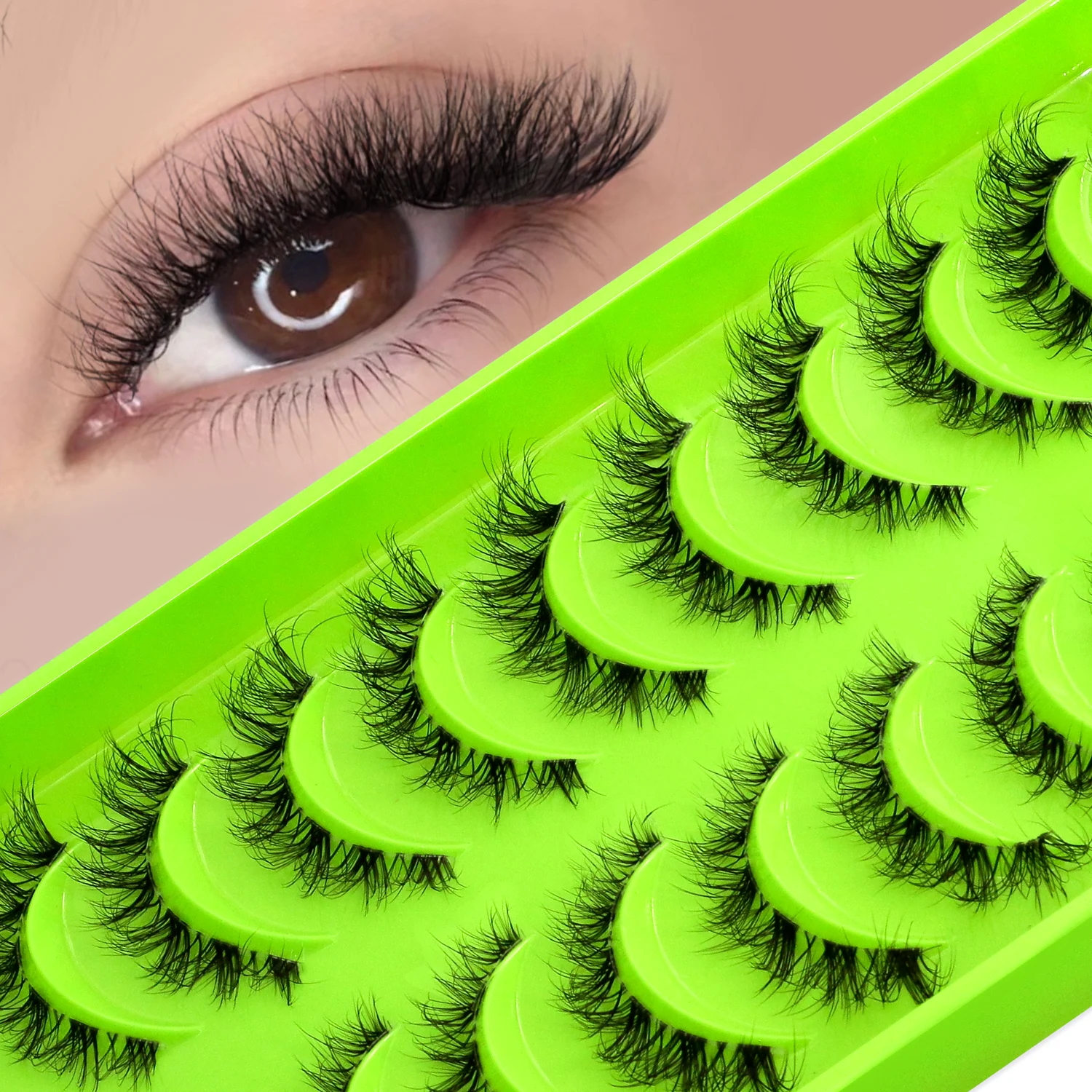 Lasvirey Fluffy Lashes Natural Cat Eye Lashes Fluffy Curl Natural Long Clear Stem Lashes 3D Faux Mink Lashes Extension Makeup