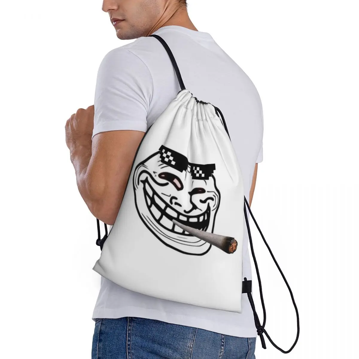 

Novelty TROLL Face Meme Funny Backpacks Fashion Drawstring Bags Sports Bag Book Bags for Travel School
