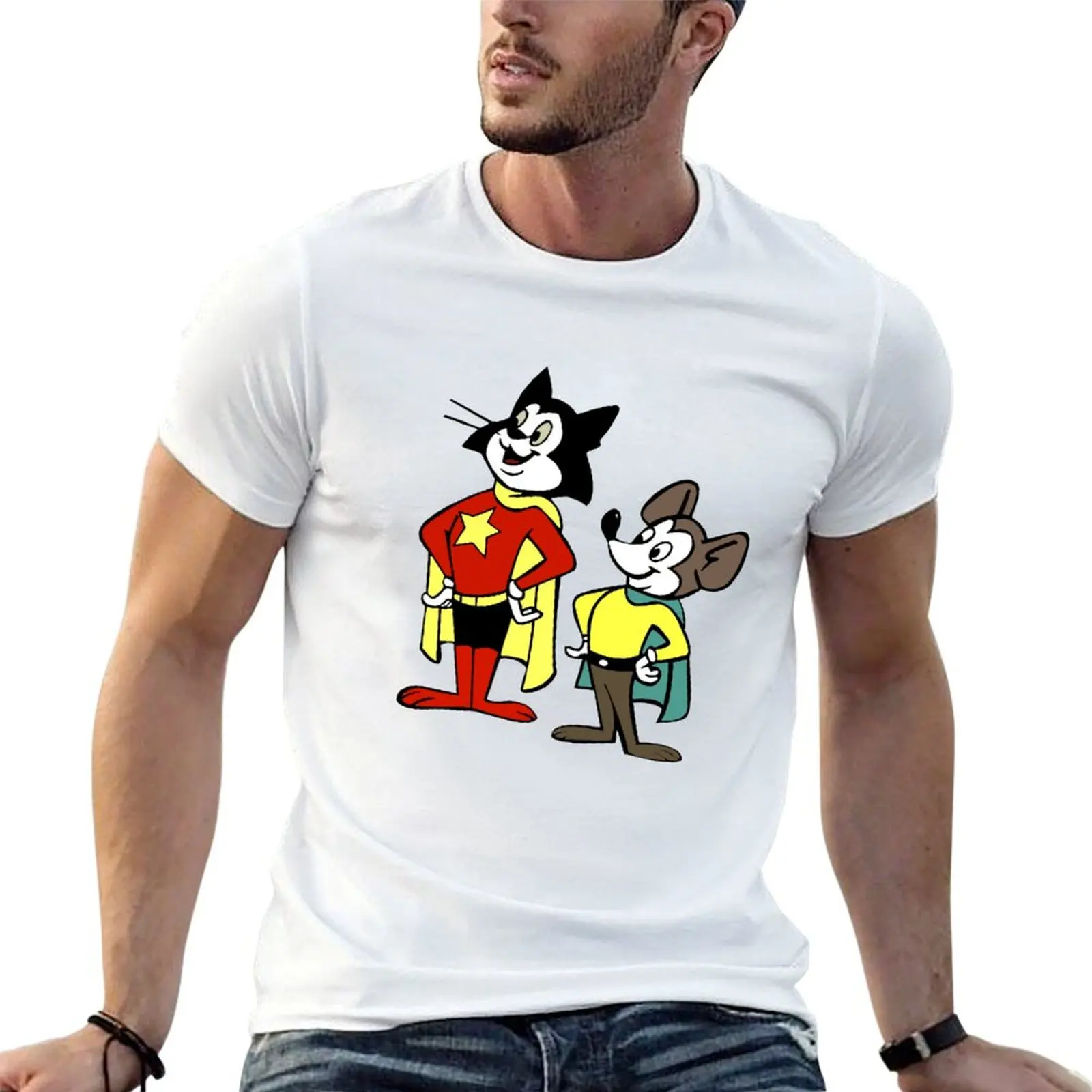 T-Shirt Courageous Cat With Minute Mouse, t-shirt en coton imprimé personnalisé pour homme, 100% T-Shirt