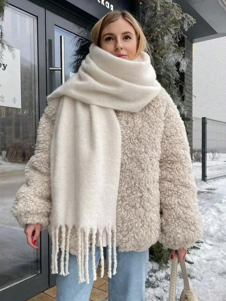 

Solid Color Winter Women Scarf Warm Pashmina Blanket Wraps Female Thick Soft Bufanda Big Tassel Shawl Long Poncho Echarpe