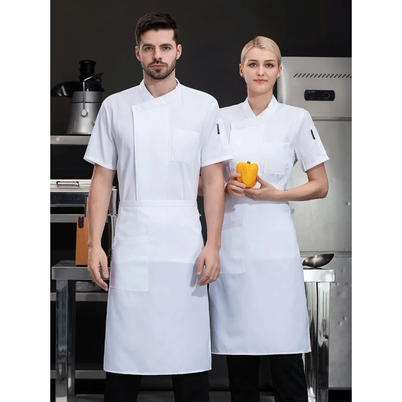 High-End Men's Chef Overalls ฤดูร้อนแขนสั้น Breathable Catering Baking ร้านอาหารตะวันตกโรงอาหารพิเศษเสื้อผ้าสีขาว