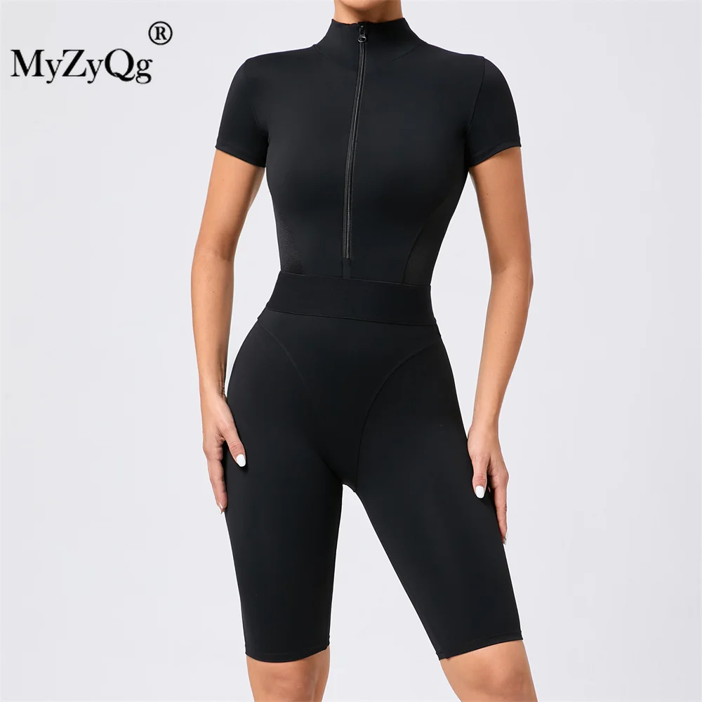 

MyZyQg Women Short Sleeve Zipper Exercise Jumpsuit Tight Breathable Sports Playsuit Buttock Lifting Quick Dry Yoga Bodycon