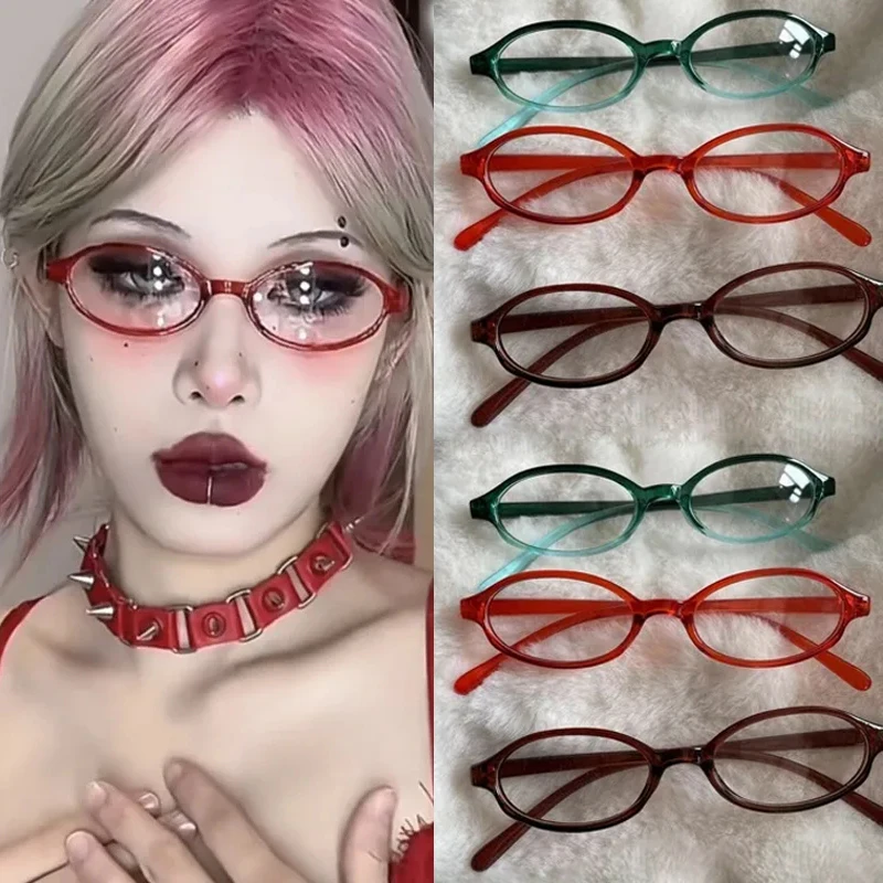 Hot Vintage Art Jelly Pigment Beauty God Eye Glass Frame Spicy Girl Elliptical Gradient Flat Light Mirror Small Y2K Frame Trendy