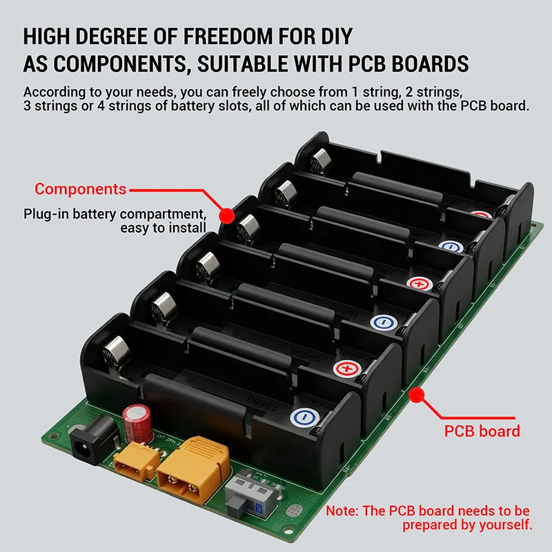 Heltec Verbesserter Pin-Typ Steckbarer Batteriehalter für 18650/21700, 1-4S, 3A/24A - Geeignet für DIY-Modifikationen, PCB-Montage usw. – Detail 4