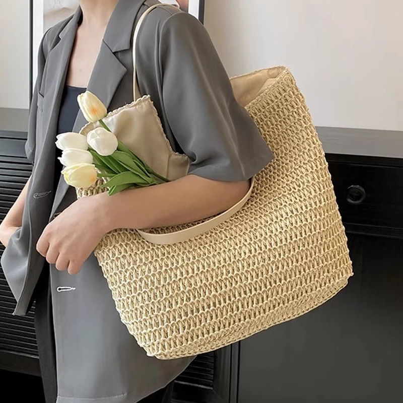 

Large Capacity Bag Female 2024 New Fashion All-match Shoulder Bag Holiday Beach Straw Weaving Bag Leisure Shopping Totes