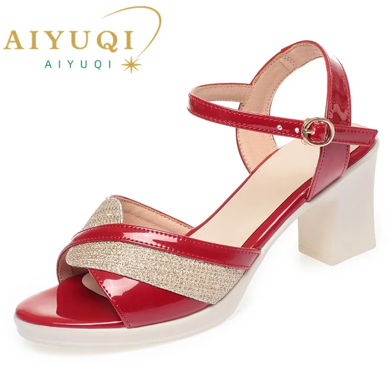 

AIYUQI Summer Sandals Women 2025 New Summer Patent Leather Women's Sandals Fashion High Heeled Women's Dress Shoes