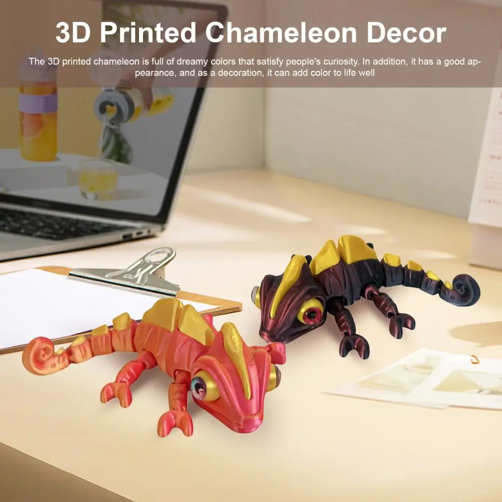 3d Printed Chameleon Decor Table Chameleon Ornament 3d Printed Chameleon Figurine with Movable Eyes Mini Lizard for Home