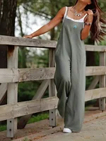 Plus Size 1XL-5XL Women's Casual Pocket Wide Leg Jumpsuit Ladies Fashion Loose Sleeveless Pants - Image 3