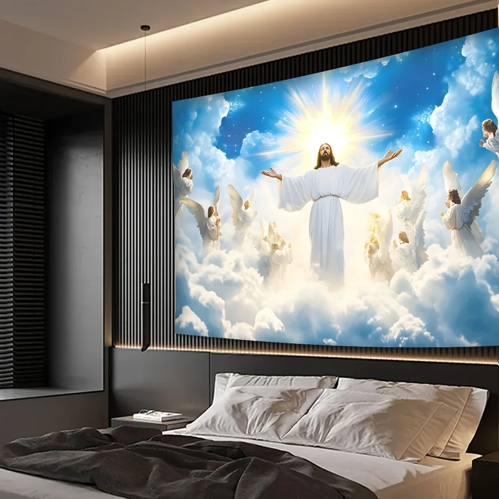 1PC Christian Jesus Tapestry | Vibrant Sky Pattern | Machine Washable | Indoor/Outdoor Party & Living Room