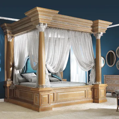 Double bed solid wood  villa master bedroom bed Roman column bed full solid wood