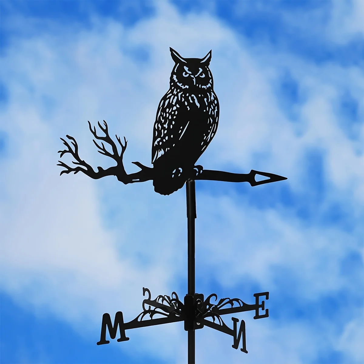 Owl Statue Metal Wind Vane, Roof Wind Indicator and Garden Decoration Tool