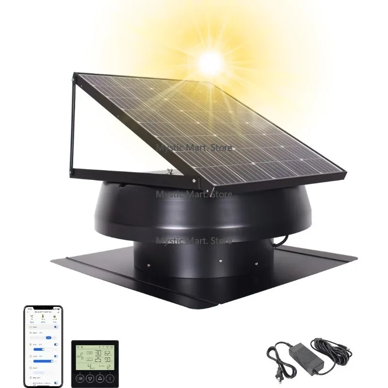

50W 14'' IP68 Solar Hybrid Powered HVAC Roof Vent Heat Extractor Hot Air Axial Flow Exhaust Fan with OEM Customization