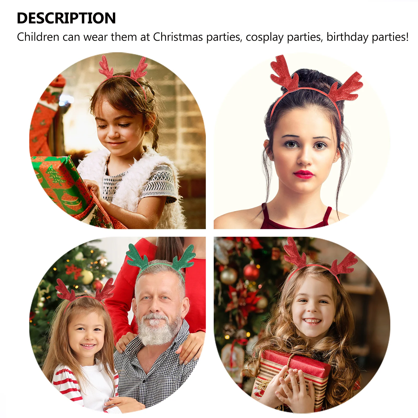 

4Pcs Antler Design Christmas Hair Hoop Headband Party Hair Accessories for Women Girls Kids Antler Headbands for Women
