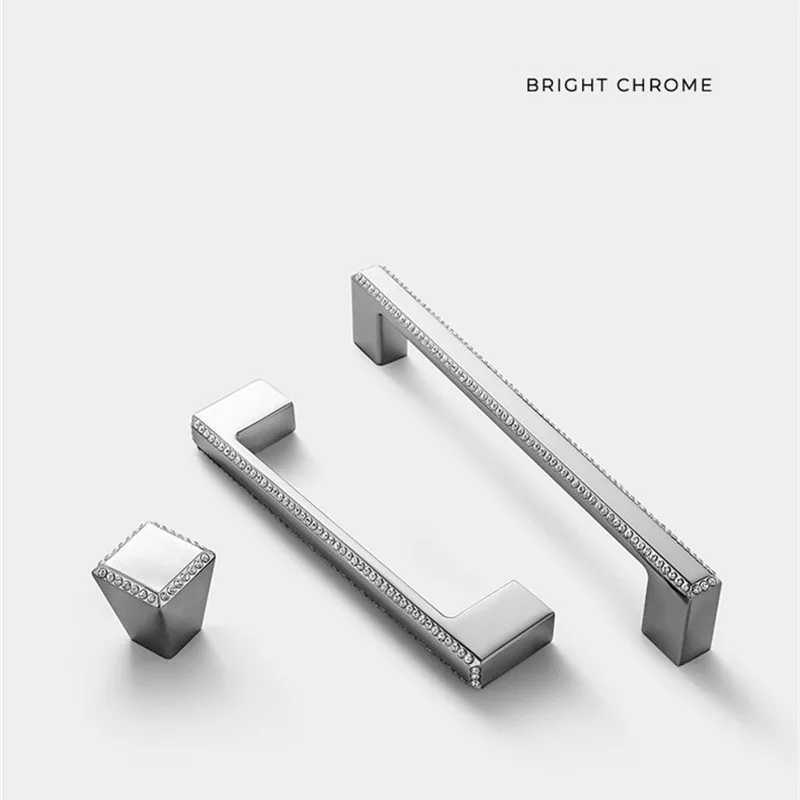 KK&FING Light Luxury Cabinet Door Handles with Crystal Simple Wardrobe Door Handle Zinc Alloy Drawer Knobs Kitchen Accessories