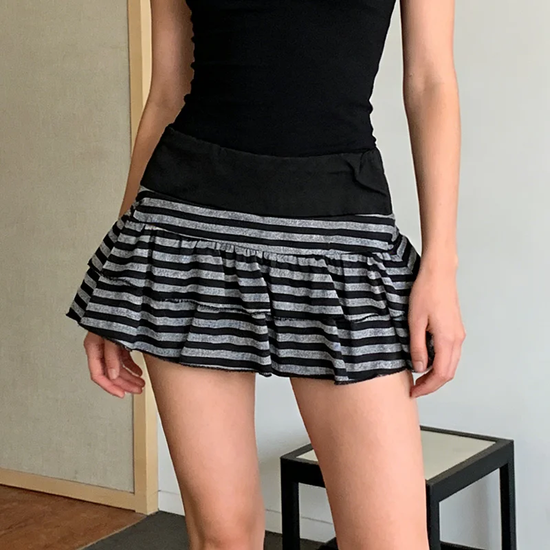 Spring Y2K Japanese Korean Sweet Style Short Skirt Trend Sexy Fashionable Striped Contrasting A-Line Skirt for Women