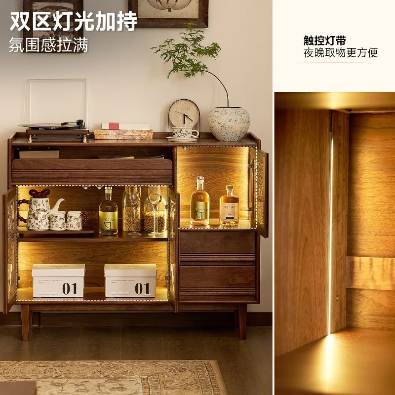 North American black walnut side cabinet, integrated intangible cultural heritage rattan storage cabinet against the wall