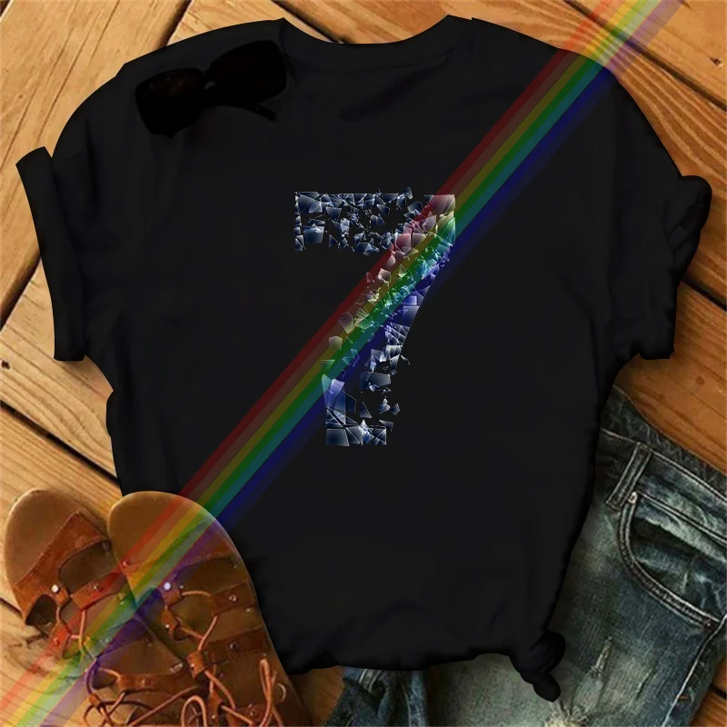 

Stylish number 7 Printed T-shirt Short sleeve crew neck casual top Summer/Spring Women's Clothing T-shirt Women's top Streetwear