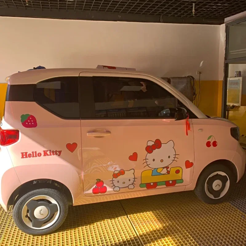 MINISO HelloKitty Cartoon Car Stickers with Flowers on Both Sides Cartoon Decoration Car Stickers To Cover Scratches Universal