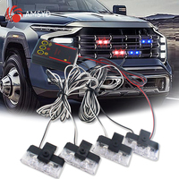 4 In 1 Red Blue Emergency Strobe Lights Police Lights 12V With Flash Grille Light for Cars Truck Van SUV