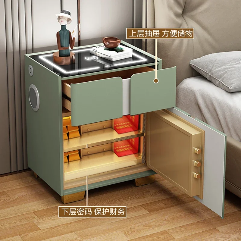 Bedside Cabinet Bedroom Furniture Smart Bedside Table With Hidden Safe Multifunctional Wireless Charging Light Audio Password