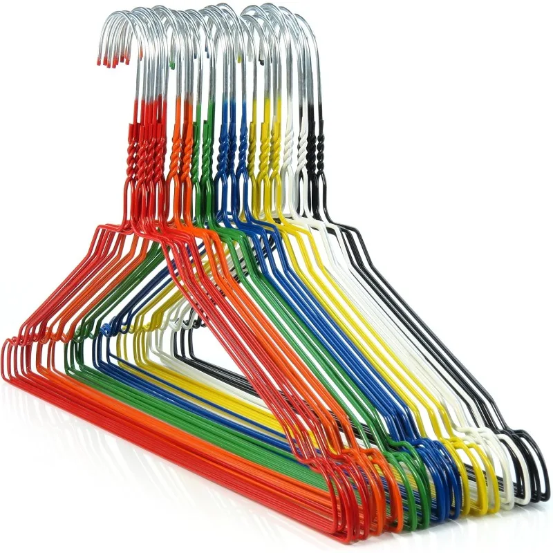 50 Pack Multi Colored Wire Hangers - Strong 13 Gauge, 16inch Adult Size Coat Clothes Hanger