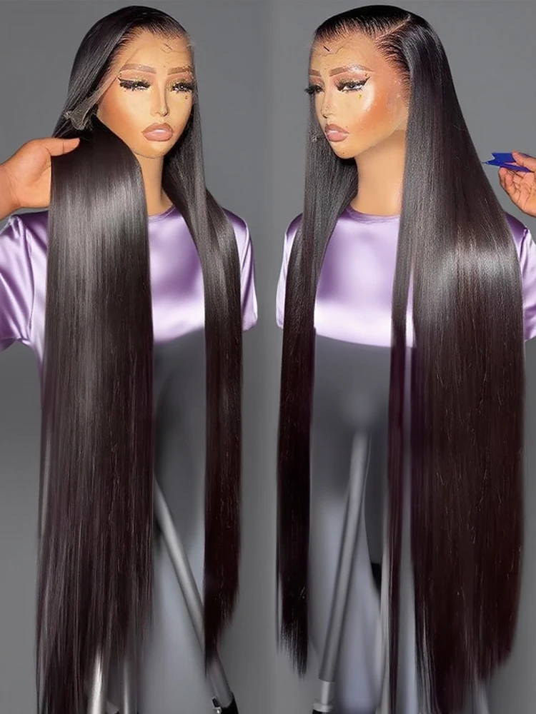 40 46 بوصة شعر مستعار مستقيم بدون صمغ 13x4 13x6 HD الدانتيل الجبهة الباروكات شعر الإنسان 300% الكثافة ارتداء الذهاب للنساء السود لا حاجة للغراء