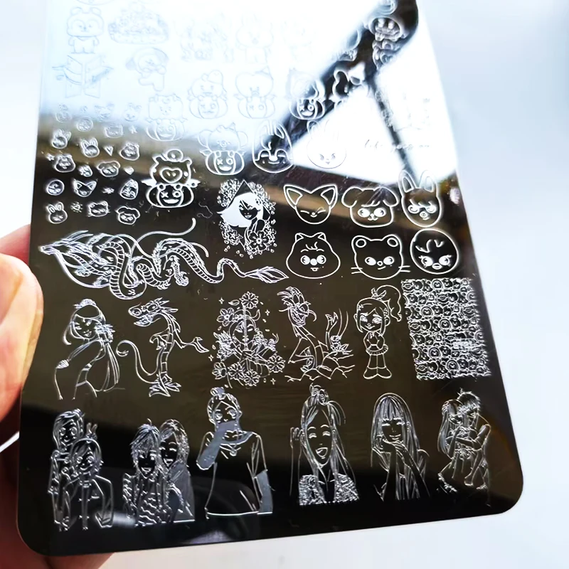 1 قطعة شخصية كرتونية مسمار ختم لوحة قالب الحيوان أرنب ريشة زهرة ورقة ختم مسمار ختم لوحات لطلاء الأظافر