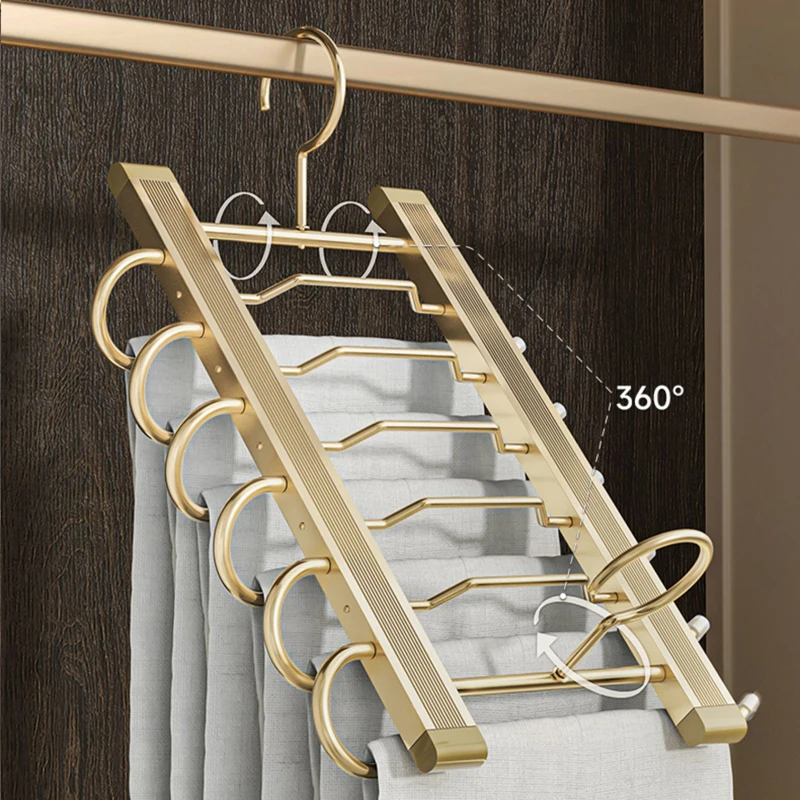 New Magic Trouser Hangers Multi Layer Aluminium Alloy Pants Storage Rack 360 ° Rotatable Folding 6 In 1 Trouser Hanger Organizer