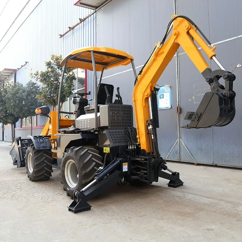 Multi-Functional Four-Wheel Drive Backhoe Loader Fast Operating Speed With Busy Loading At Both Ends
