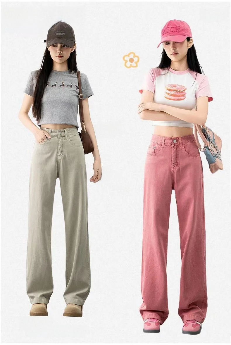 Calças Jeans Femininas Laise  de Cintura Alta, Perna Larga, Efeito Emagrecedor e Alongador, Soltas e Casuais, Tendência...