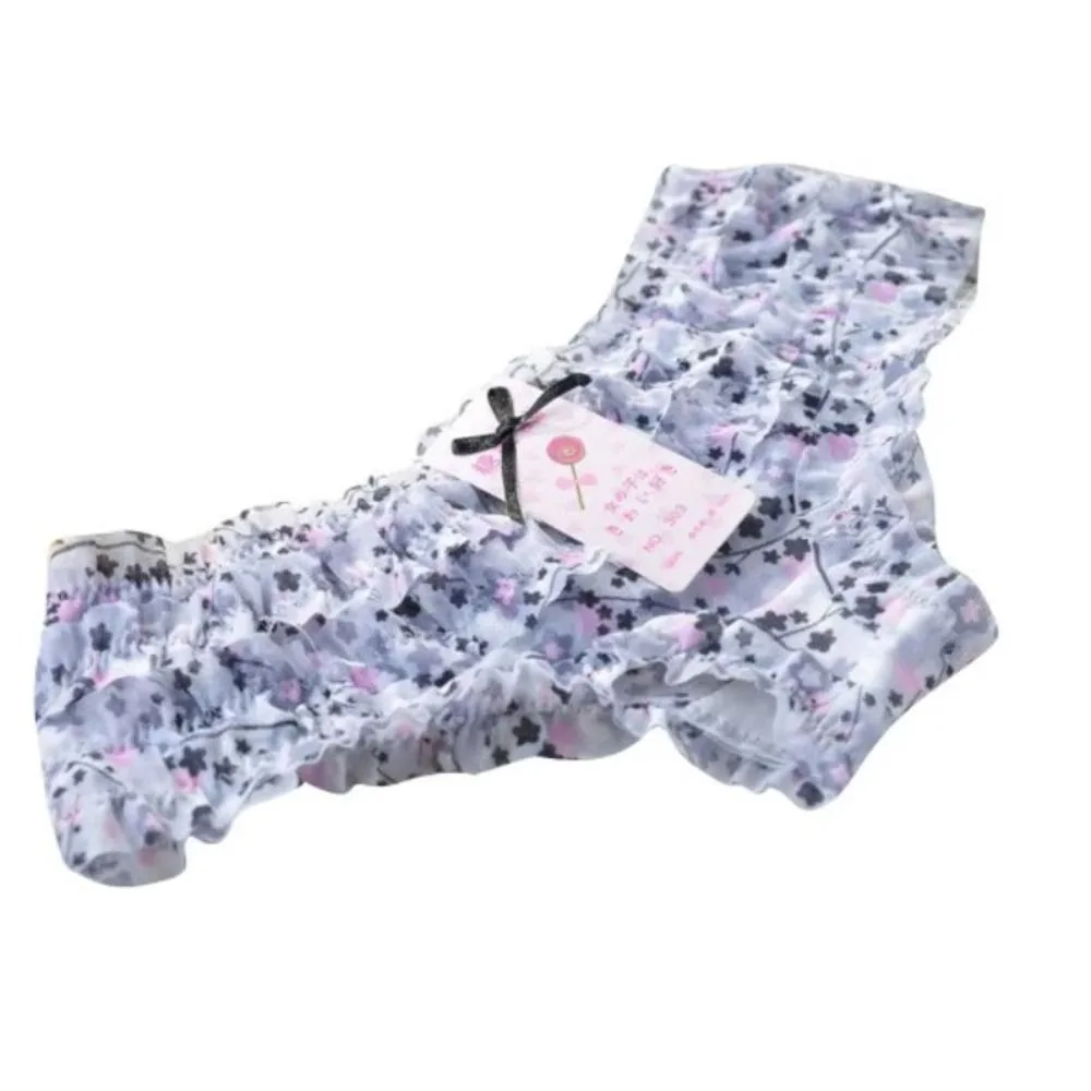 

Translucent Cute Women Panties Sweet Bow Mesh Low Waist Briefs Lace Ruffles Printed Polka Dot Female Underwear Knickers